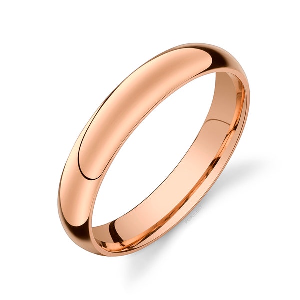 14k roségouden band (4 mm) | KLASSIEKE KOEPEL | Gepolijst | Comfortabele pasvorm | Damestrouwring heren roze eenvoudig