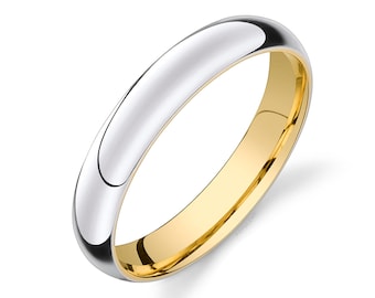 14k 2-Tone White & Yellow Gold Band (4mm) | CLASSIC DOME | Polished | Comfort Fit | Men's Women's Wedding Ring Inside