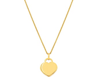 14k Solid Yellow Gold Heart Charm Pendant (14x13mm) | Initial Engraving | Pendant ONLY Christmas Anniversary Birthday Gift