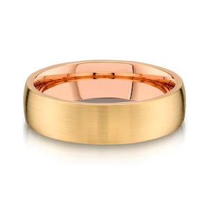 14k 2-Tone Yellow & Rose Gold Band (6mm) | LOW DOME | Matte Brushed | Comfort Fit | Men&#39;s Wedding Ring Inside European