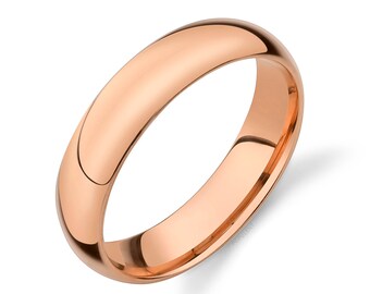 14k Rose Gold Band (5mm) | CLASSIC DOME | Polished | Comfort Fit | Men's Women's Wedding Ring Pink Simple