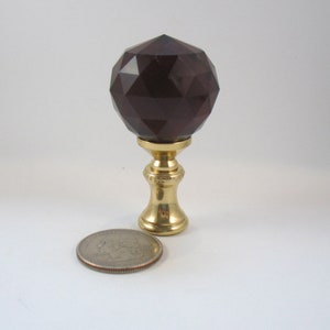 Lamp Finial Crystal with Wash of Very Dark Purple / Blue Color Almost Looks Black Solid Brass Hardware #U31