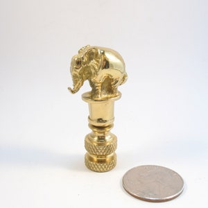 Lamp Finial Very Small Solid Polished Brass Baby Elephant Standard Thread Measures 2 Inches Tall Overall #T563X