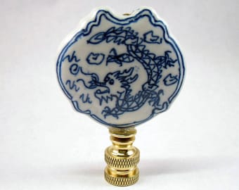 BLUE  AND  WHITE  PORCELAIN  ORIENTAL  BALL  ELECTRIC  LAMP  SHADE  FINIAL  NEW 