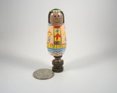 Lamp Finial Hand Painted Wooden Vintage Character Doll Dark Brass Hardware 55h