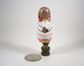 Lamp Finial Hand Painted Wooden Vintage Character Doll Dark Brass Hardware 55c