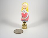 Lamp Finial Hand Painted Wooden Vintage Character Doll Polished Brass Hardware 55d