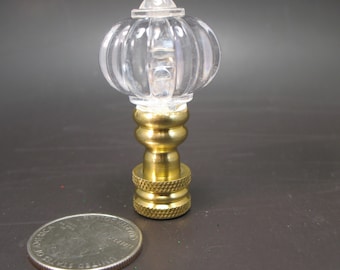 Lamp Finial Small Acrylic Clear  Knob Solid Brass Hardware Fits Standard Lamp Harp Thread #52YR