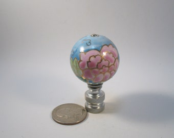 Lamp Finial Faux Cloisonne Sphere with new silver painted Brass Hardware. Blue and Pink Porcelain Ball Lampshade Finial.  #31DF