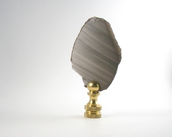 Lamp Finial Thin Stone Slab Dark Gray with  Brass Swivel Hardware  5mm