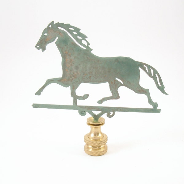 Lamp Finial Solid Copper Stamped Horse with Verdigris Finish Weathervane Lampshade Finial #1940
