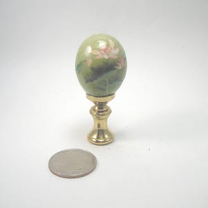 Jade Lamp Finial in the Monet Style.  Hand painted with Water Lily Design. 33L