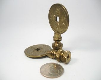 Lamp Finial: Pair of Solid Antiqued Brass Asian Coin  2 1/2" tall Lampshade Finials Standard Size Thread t617