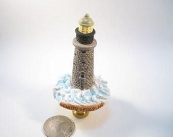 Lamp Finial Lighthouse Minots Ledge Resin Hand Painted LH2