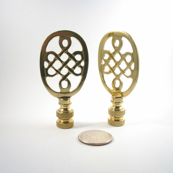 Lamp Finial: Pair of Solid Brass Asian Symbol Life Knot Lampshade Finials Standard Size Thread #505P