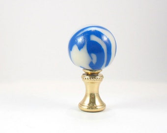 Lamp Finial Blue and White Faux Glass Marble Made of Polymer Clay and Glazed 13N