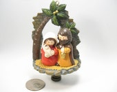 Lamp Finial Resin Christmas Nativity Hand Painted Nice Detail Blue and Peach 10R