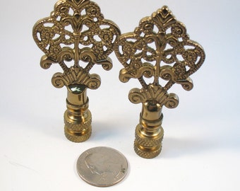 Lamp Finial: Pair of Solid Antiqued Brass Filigree Arrow 3" tall Lampshade Finials Standard Size Thread 627p
