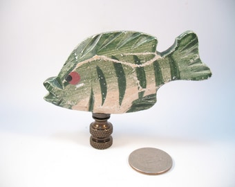 Lamp Finial: Green and Black  Hand Painted Fish, Rustic, Lampshade Finial 2007h