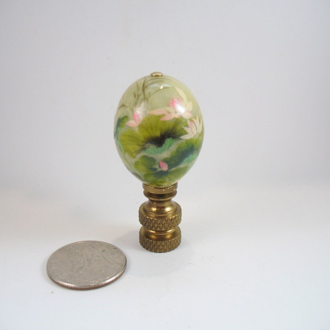 Jade Lamp Finial in the Style. Hand Painted With Water Lily