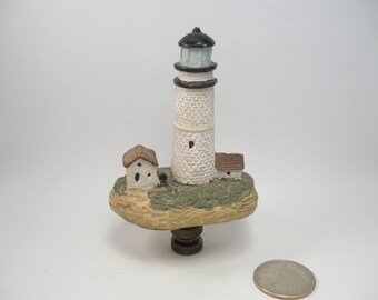 Lamp Finial Lighthouse Resin Hand Painted Found Object # 8G