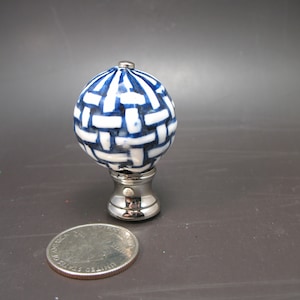 Blue and White Porcelain Ball Lamp Finial Nickle Hardware Dual Thread 3/8"  1-4/27  # K34