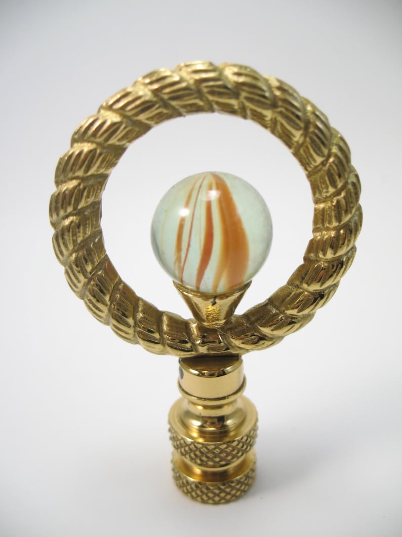 Lamp Finial Solid Brass Rope Loop With Small Glass Ball Sphere ...