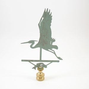 Lamp Finial Solid Copper Stamped Heron with Verdigris Finish Weathervane Lampshade Finial #1948