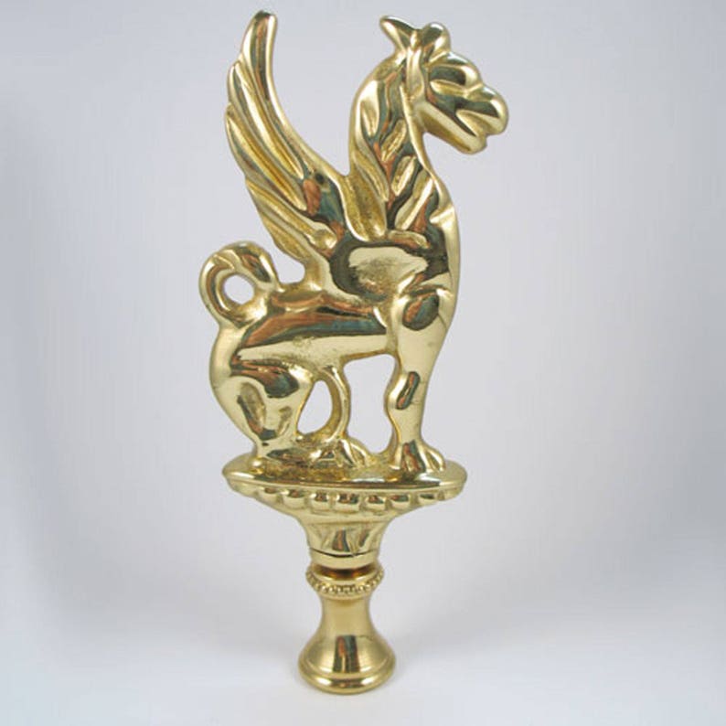 Lamp Finial Solid Polished Brass Griffin Large Shade J506