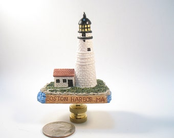Lamp Finial Lighthouse Boston Harbor MA  and Black and White Resin Hand Painted LH3
