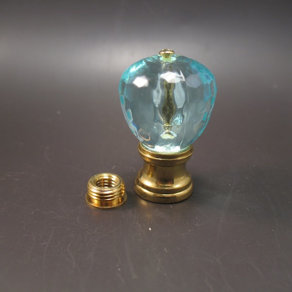 Lamp Finial Small Acrylic Aqua Knob  Dual Thread 1/8ip 3/8, 1/4-27,   1 1/2" tall Overall  # 43E