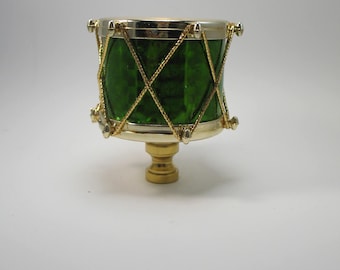 Lamp Finial Green and Brass Drum Novelty Christmas Decoration for a Lamp  #N5