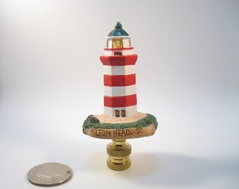Lamp Finial Lighthouse Hilton Head SC Red and White Resin Hand Painted 41U5