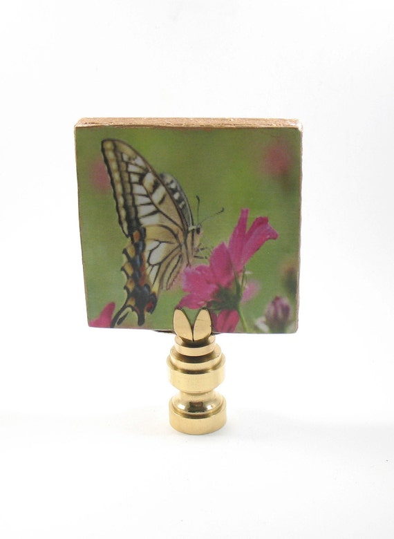 Lamp Finial Butterfly on a Ceramic Tile Decoupage Covered With Etsy