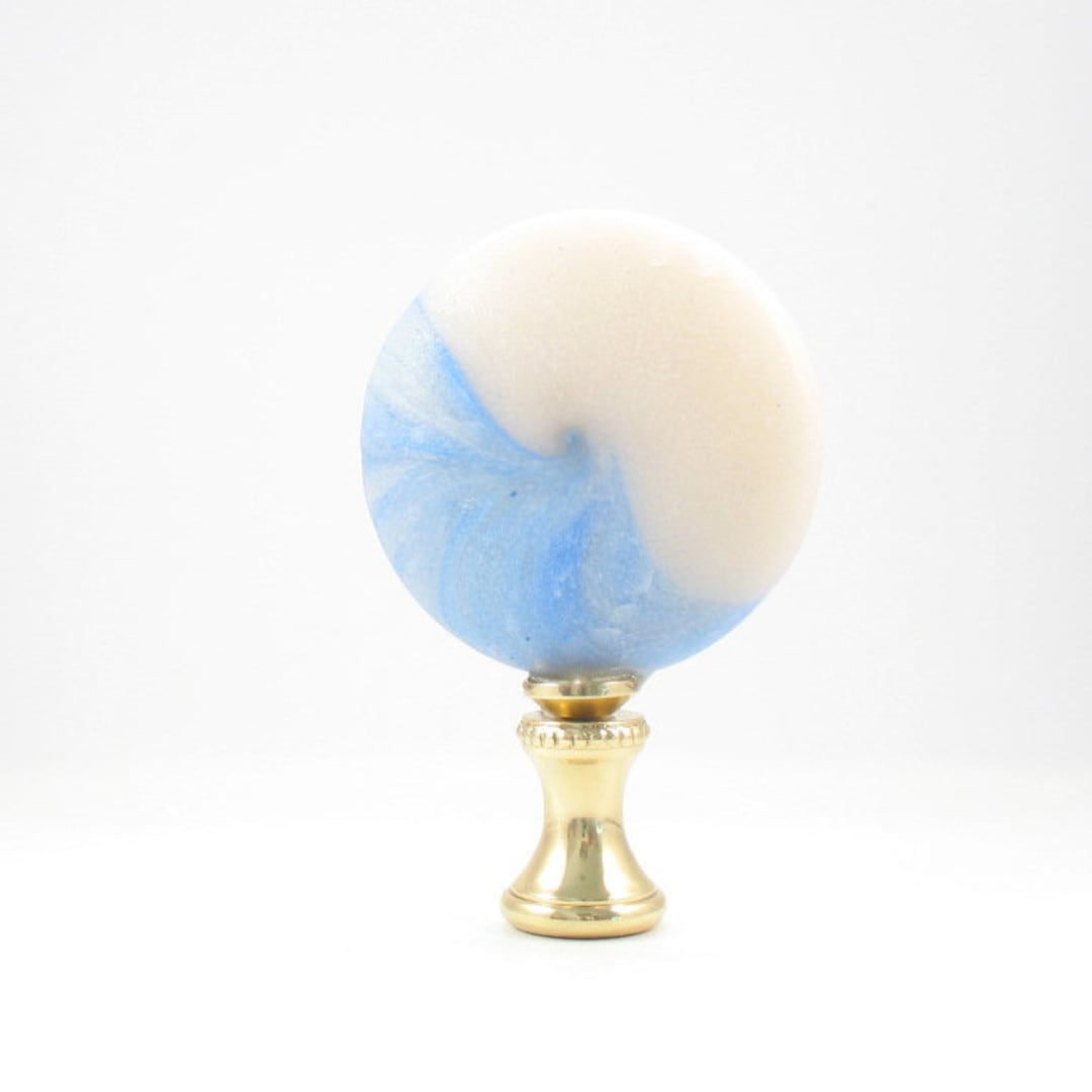 Lamp Finial Blue and White Swirl Round Flat Polymer Clay Disk Etsy