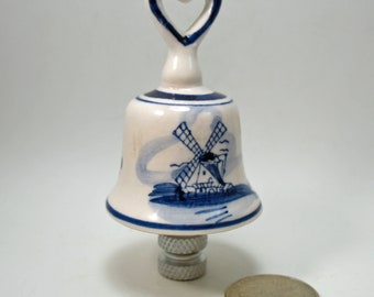 Lamp Finial, Vintage Blue and White Marked Delft Ceramic Bell Lampshade Finial 19Y