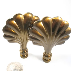 Lamp Finial: Pair of Solid Antiqued Brass Finish Shell Lampshade Finials Standard Size Thread T601P