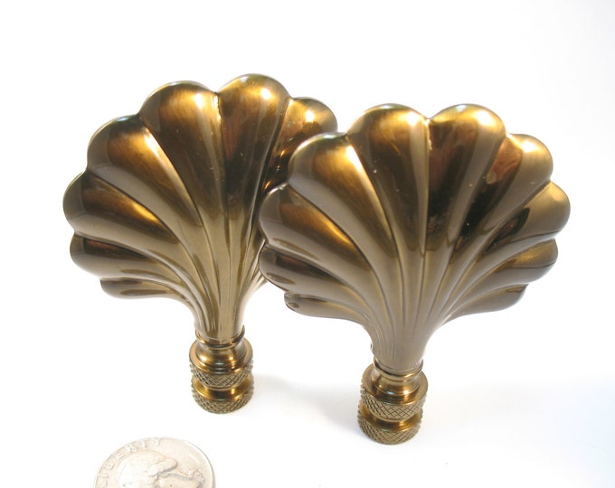 Lamp Finial Pair of Solid Antiqued Brass Finish Shell Lampshade