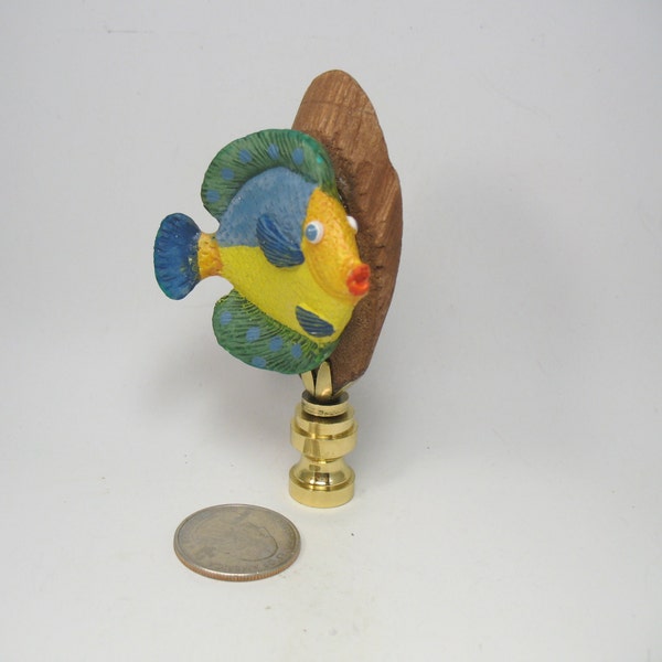 Lamp Finial Colorful Hand Painted Carved Wooden Tropical Fish,  Nice Detail, Lampshade Finial P13