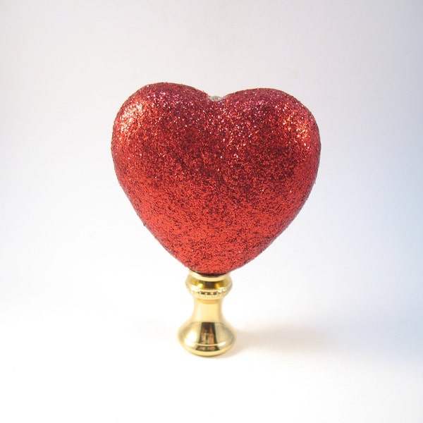 Lamp Finial Red Glitter Novelty Heart Made of Plastic and Solid Brass Valentine Decoration  #54DD