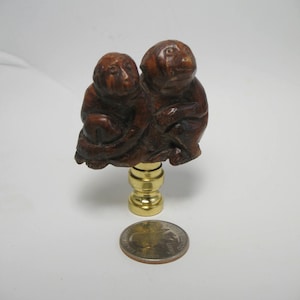 Lamp Finial Carved Wooden Asian Monkeys Lamp Finial Solid Brass Swivel Hardware Y7B