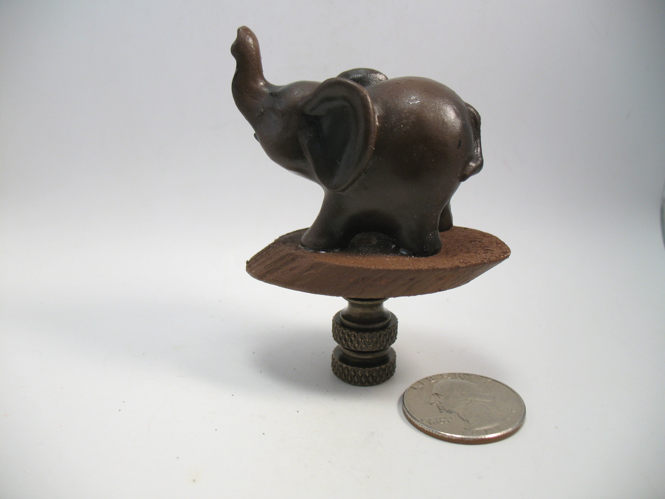 Lamp Finial Brown Resin Small Elephant Dark  Brass Hardware Trunk Up Topper 50A 
