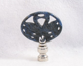 Lapis Kissing Swans Love Birds Lamp Finial, Stone Navy Blue Swans, Carved Lapis (et71)