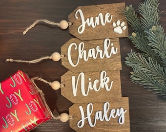 Wooden Name Tag | Beaded Christmas Stocking Tag