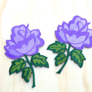 2 Purple Flower Patches Embroidery Applique with Iron-on Backing. Animated Violet and Orchid Colors
