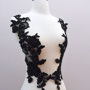 Large Black Beaded Applique Transformative Item. Black Applique Black Incredibly dazzeing for evening gown and Costume Symmetrical Camille&#39;s