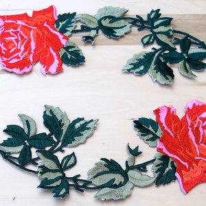 Red Rose Patches 2 PIECES Embroidery Patches Classically Timeless Embroidery Flower Applique, Rose Patch with Iron on Backing