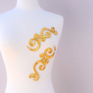 Gold Applique Gold Patch Metallic Gold Appliques Iron on. Fine Embroidery in Mirrored Shape Perfect for Neckline image 6