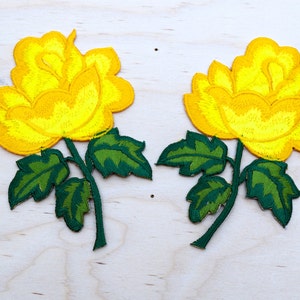 2 Yellow Rose Flower Patches Embroidery Flower Applique Enchanting Bright Yellow and Butterscotch Yellow Colors with Iron-on Backing
