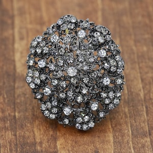 Collection of Luxurious Dark Toned Gunmetal Brooch/ Gunmetal Broaches Charcoal Crystals In Gothic and Modern Shapes and Designs